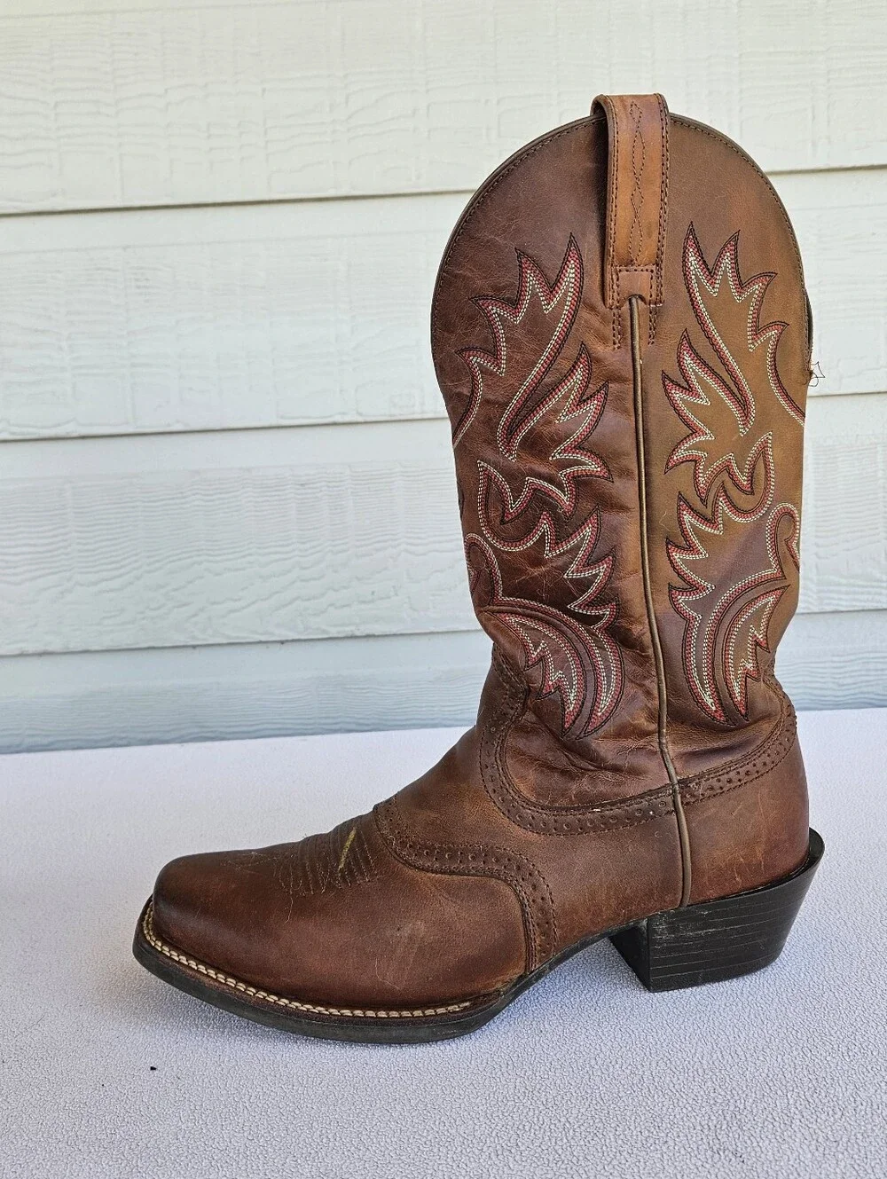 Ariat Legend 35709 Western Cowboy Boot Men SZ 9 D Brown Leather Square Toe Rodeo